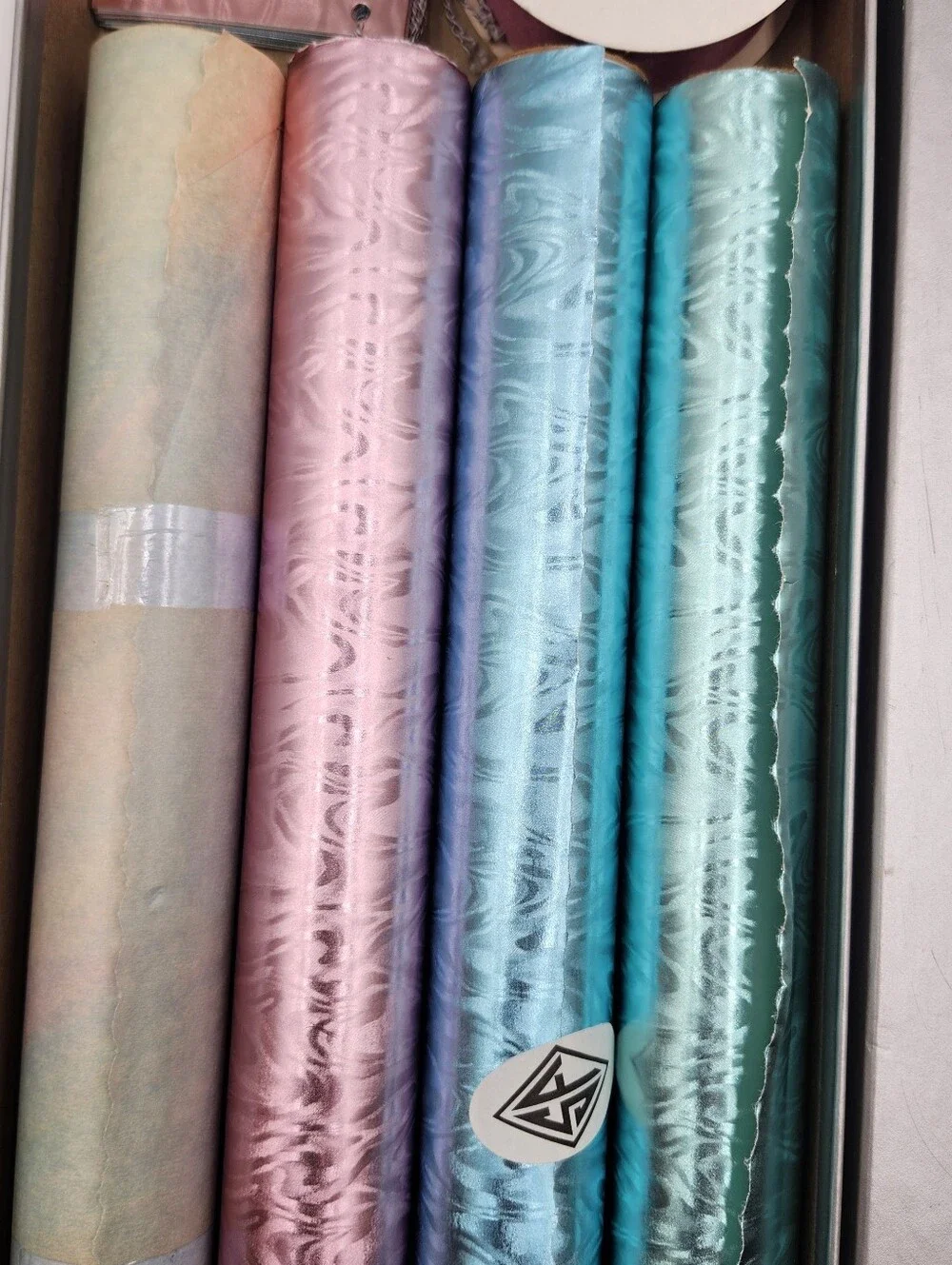 Vintage BOX SALLY FOSTER NEW Metallic Gift Wrap Rolls CARDS RIBBON SET